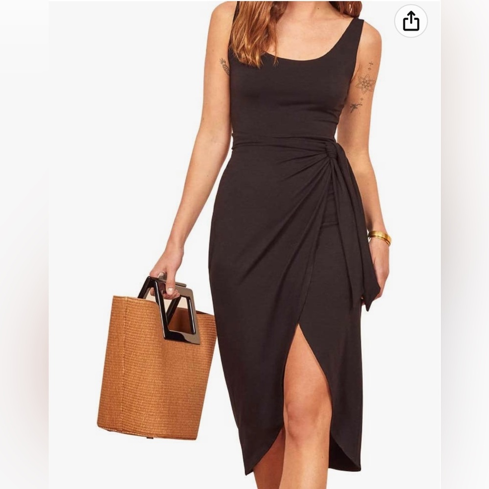 Black exlura wrap dress stretchy material very flattering fit as seen on Revolve
